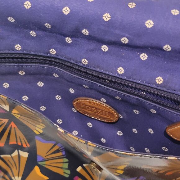 Fossil Crossbody Bag Colored Pencil Print Abstract Floral Coated Canvas Colorful - Picture 7 of 7